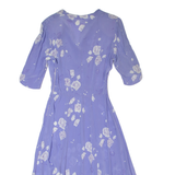 Womens A-Line Dress Purple 90s Floral Short Sleeve Long XS