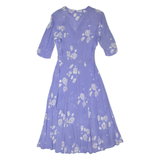 Womens A-Line Dress Purple 90s Floral Short Sleeve Long XS