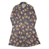 Womens A-Line Dress Grey 90s Floral Long Sleeve Midi M