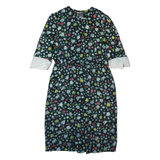 SPORTING DRESS Sheer Womens Pencil Dress Black 90s Floral Midi UK 12