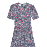 KARIN STEVENS Womens Day Dress Blue Floral Short Sleeve Midi S