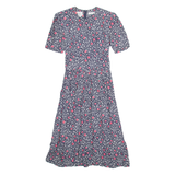 KARIN STEVENS Womens Day Dress Blue Floral Short Sleeve Midi S