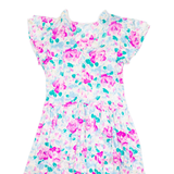 Womens Day Dress Pink Floral Short Sleeve Midi L
