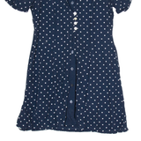 Womens Day Dress Blue Spotted Short Sleeve Knee Length UK 12