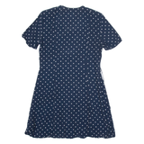 Womens Day Dress Blue Spotted Short Sleeve Knee Length UK 12