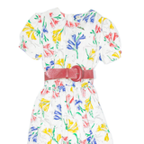 Womens Day Dress White Floral Short Sleeve Knee Length S