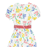 Womens Day Dress White Floral Short Sleeve Knee Length S