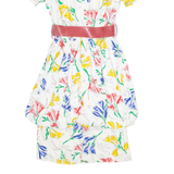 Womens Day Dress White Floral Short Sleeve Knee Length S