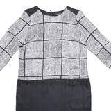 JAEGER Womens Shift Dress Black Silk Crazy Pattern Long Sleeve Knee Length UK 12