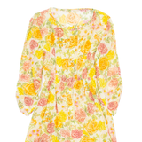 Womens Day Dress Orange Floral Long Sleeve Knee Length M