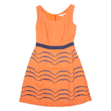 BODEN Womens Fit & Flare Dress Orange Linen Sleeveless Knee Length UK 8