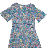 MONSOON Womens A-Line Dress Blue Floral Short Sleeve Knee Length UK 14