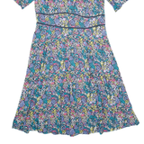 MONSOON Womens A-Line Dress Blue Floral Short Sleeve Knee Length UK 14