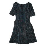 MONSOON Womens Day Dress Black Viscose Spotted Short Sleeve Knee Length UK 12
