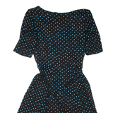 MONSOON Womens Day Dress Black Viscose Spotted Short Sleeve Knee Length UK 12