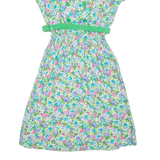 Womens Day Dress Green Floral Short Sleeve Midi L
