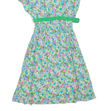 Womens Day Dress Green Floral Short Sleeve Midi L