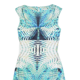 KAREN MILLEN Womens Pencil Dress Blue Crazy Pattern Sleeveless Knee Length UK 6