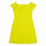 WHISTLES Womens Fit & Flare Dress Yellow Lace Short Sleeve Knee Length UK 10