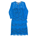 WHISTLES Womens Pencil Dress Blue Lace Long Sleeve Knee Length UK 6