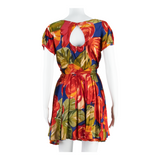 RENE DERHY! Womens Fit & Flare Dress Red 90s Floral Short Sleeve Short S