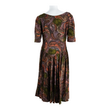 Womens Fit & Flare Dress Brown Crazy Pattern Short Sleeve Midi M