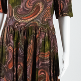Womens Fit & Flare Dress Brown Crazy Pattern Short Sleeve Midi M
