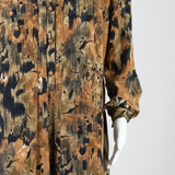 DUTCH DIAMOND DRESS Womens Shirt Dress Brown 90s Crazy Pattern Midi L