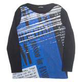 FIORELLA RUBINO Rhinestone Womens Printed Blouse Blue Crazy Pattern XL