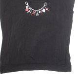 FIORELLA RUBINO Rhinestone Womens Printed Blouse Black Sleeveless Viscose L