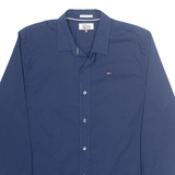 TOMMY HILFIGER Slim Fit Mens Plain Shirt Blue Long Sleeve M