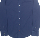 TOMMY HILFIGER Slim Fit Mens Plain Shirt Blue Long Sleeve M