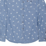 TOMMY HILFIGER Denim Look Mens Shirt Blue Crazy Pattern Long Sleeve S