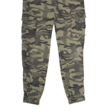 Cuffed Camouflage Cargo Mens Trousers Green Regular Straight W29 L33