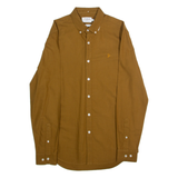 FARAH Slim Fit Mens Plain Shirt Brown Long Sleeve S