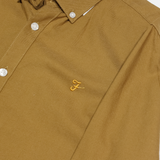 FARAH Slim Fit Mens Plain Shirt Brown Long Sleeve S