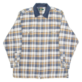 CASUAL LAND Zip Up Mens Flannel Shirt Blue Check Long Sleeve L