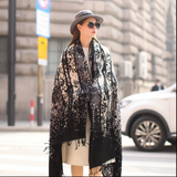 Anyyou 100% Merino Wool Black Grey Floral Silk Satin Large Winter Scarf Pashmina Shawl Bandana Perfect For Women Ladies Fashion Style