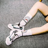 Anyfootwear 5 Pairs Unisex Shark Print Sports Socks Size 4-9 White Long Cotton Knitted Breathable Hip-Hop Skateboard Casual Fashion Socks