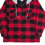 WORKER Mens Lumberjack Jacket Red Hooded Check L