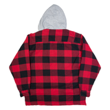 WORKER Mens Lumberjack Jacket Red Hooded Check L