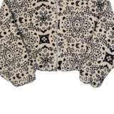KARL KANI Cropped Womens Fleece Jacket Cream Crazy Pattern XS