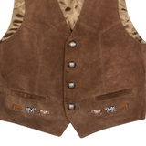 TOP SPIRIT Mens Blazer Waistcoat Brown Leather Suede 90s S