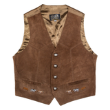 TOP SPIRIT Mens Blazer Waistcoat Brown Leather Suede 90s S
