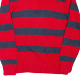 TOMMY HILFIGER Mens Patterned Jumper Red Striped 1/4 Zip Tight Knit S