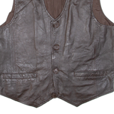Mens Biker Waistcoat Brown Leather 90s XL