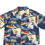 KNIGHTSBRIDGE Mens Hawaiian Shirt Blue Crazy Pattern L