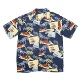 KNIGHTSBRIDGE Mens Hawaiian Shirt Blue Crazy Pattern L