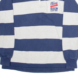 THE REAL BARBARIAN Mens Polo Shirt Blue Striped Long Sleeve XL