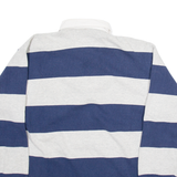 THE REAL BARBARIAN Mens Polo Shirt Blue Striped Long Sleeve XL